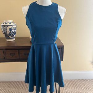 Belongsci Women Sleeveless Racerback Flared Swing A-Line Short Dress, Navy, M